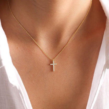 Cross Necklace for Women, 14K Gold Plated Cross Pendant Dainty Layered Chain Necklace Jewelry Gifts