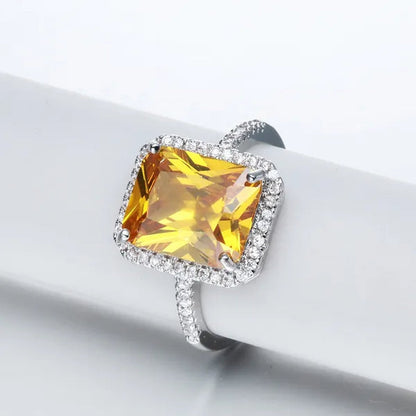 925 Silver Wedding Jewelry Citrine Genuine Gemstone Promise Ring