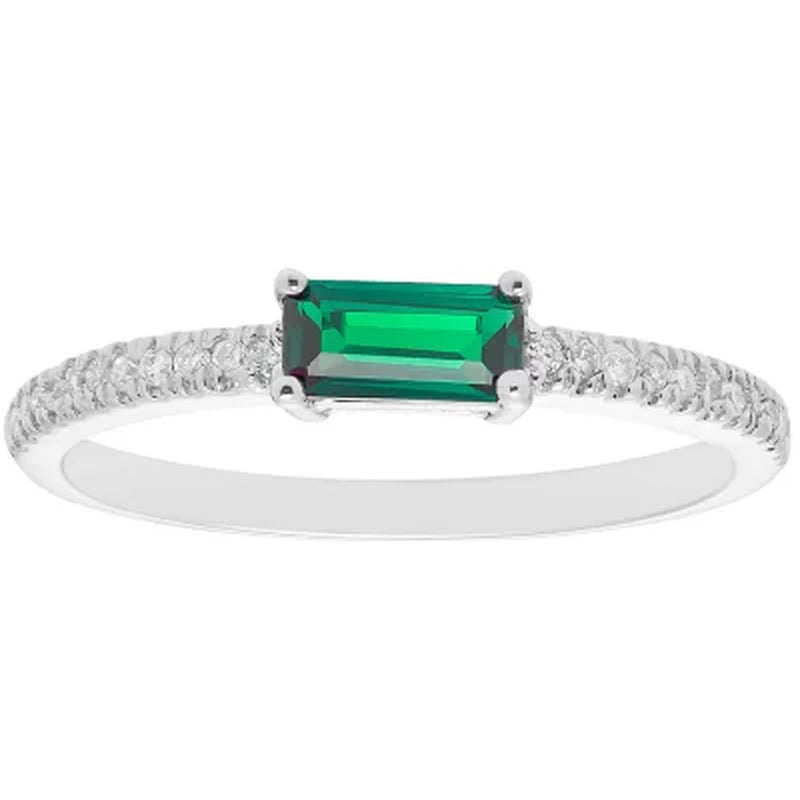 Lab Emerald and 0.10 CT. T.W. Diamond Ring in 14K Gold