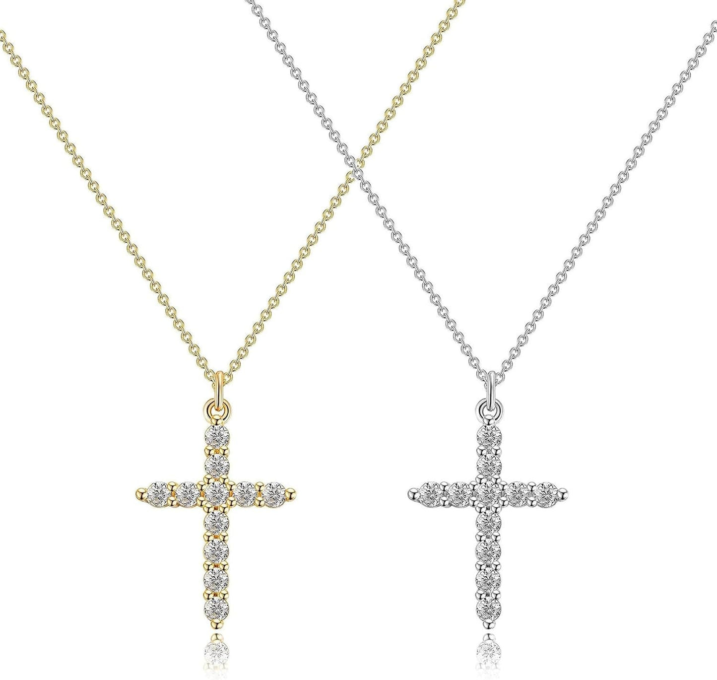 Crown Cross Necklace for Women, 14K Gold Silver Cubic Zirconia Crown Cross Necklace, Diamond Gold Silver Cross Necklaces, Dainty Cross Faith Simple Trendy Charm Jewelry Gift for Women