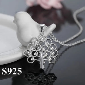 Wholesale 925 Solid Sterling Silver Jewelry Elegant Tree Card Pendant Necklace Chain Jewellery Xmas(with Chain）