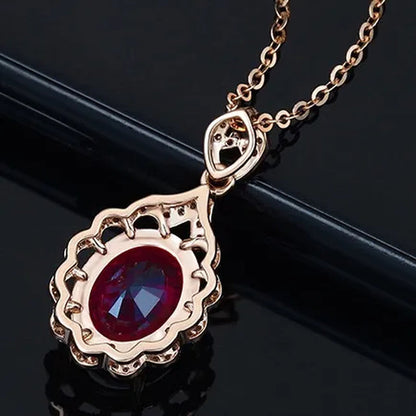 new High-end temperament  Ruby Zircon AAAs Necklace Gold-plated  Lady  Evening party Necklace