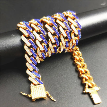 Iced Out Cuban Link Chain Necklace Chain Hip Hop Jewelry Choker Gold Silver Chain for Men Rapper Necklaces Bracelet 8-30 Inch