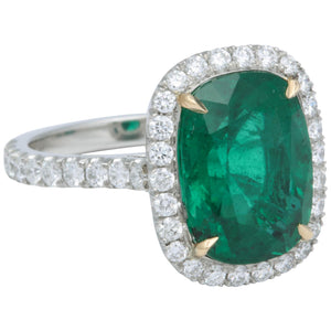 GIA Certified 5 Carat Green Emerald Cushion Cut Diamond Halo Ring
