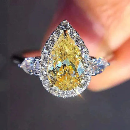 Women Fashion Silver Plated Teardrop Citrine Lab Diamond Wedding Engagement Ring for Women Natural Gemstones Jewelry Ring Size 6-10 - WORLD TIME VISITS