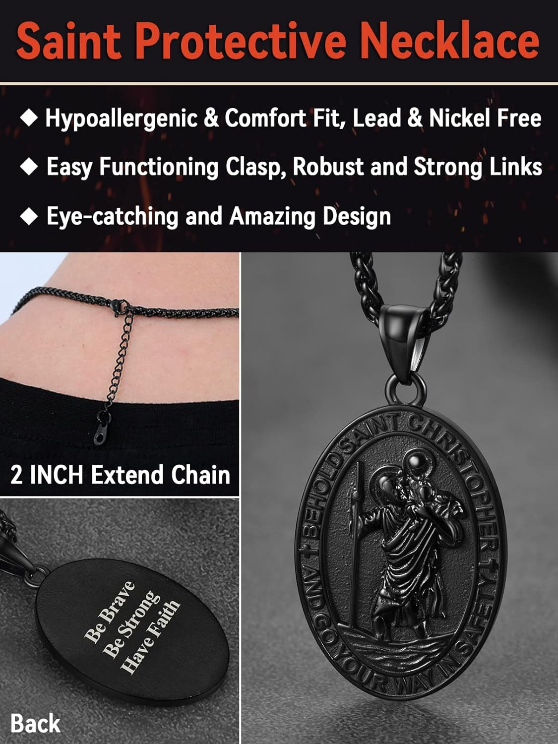 Saint Christopher Pendant Necklace for Men Women Stainless Steel Catholic Amulet Medal Jewelry Personalized Custom with Delicate Packaging