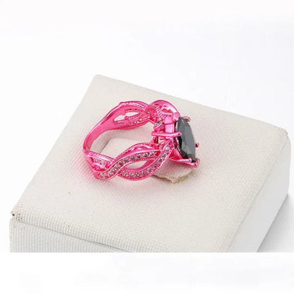 Europe and The United States Micro-inlay Zircon Jewelry Unique Pink Gold Black Nano Horse Eye Stone Prom Ring 2017 New