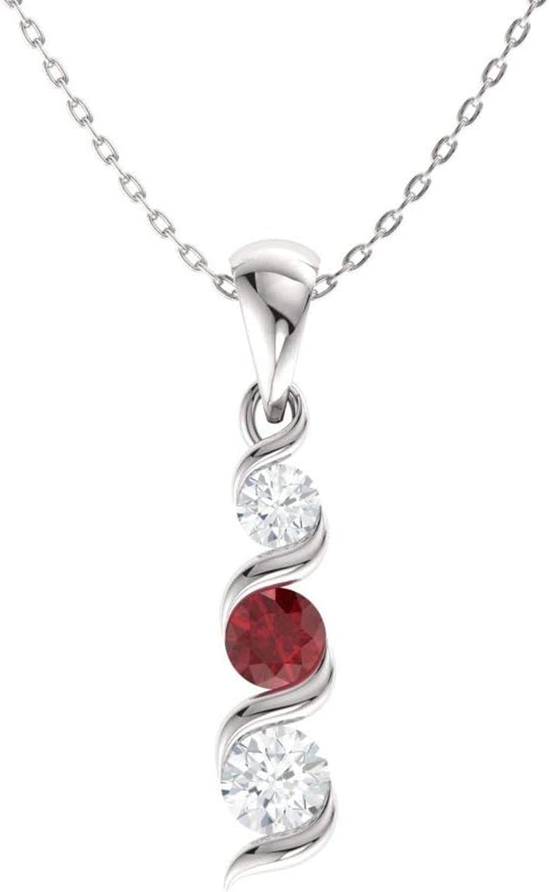 Natural and Certified Gemstone and Diamond Three Stone Petite Necklace in 14K Solid Gold | 0.18 Carat Pendant with Chain