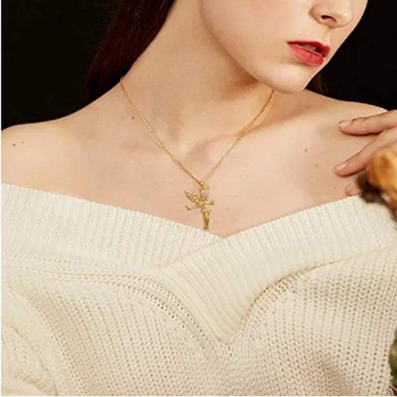 Exquisite Fashion Lovely Dancing Little Angel Pendant Necklace Women'S Zircon Exquisite Necklace Cartoon Jewelry Accessories Birthday Party Anniversary Gift
