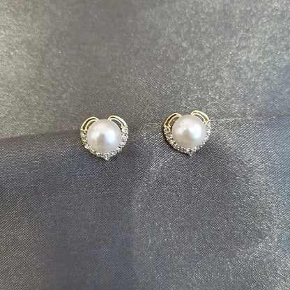 2021 Trendy Fashion Women'S S925 Silver Exquisite Pearl Heart-Shaped Diamond Crystal Earrings Prevent Allergy Jewelry