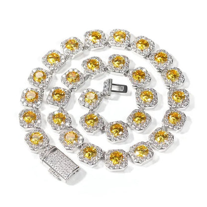 Hip-Hop Copper Inlaid Zircon Crystal Sugar Necklace Hipster Personality Pink Yellow Diamond Necklace for Men and Women with the Same Paragraph