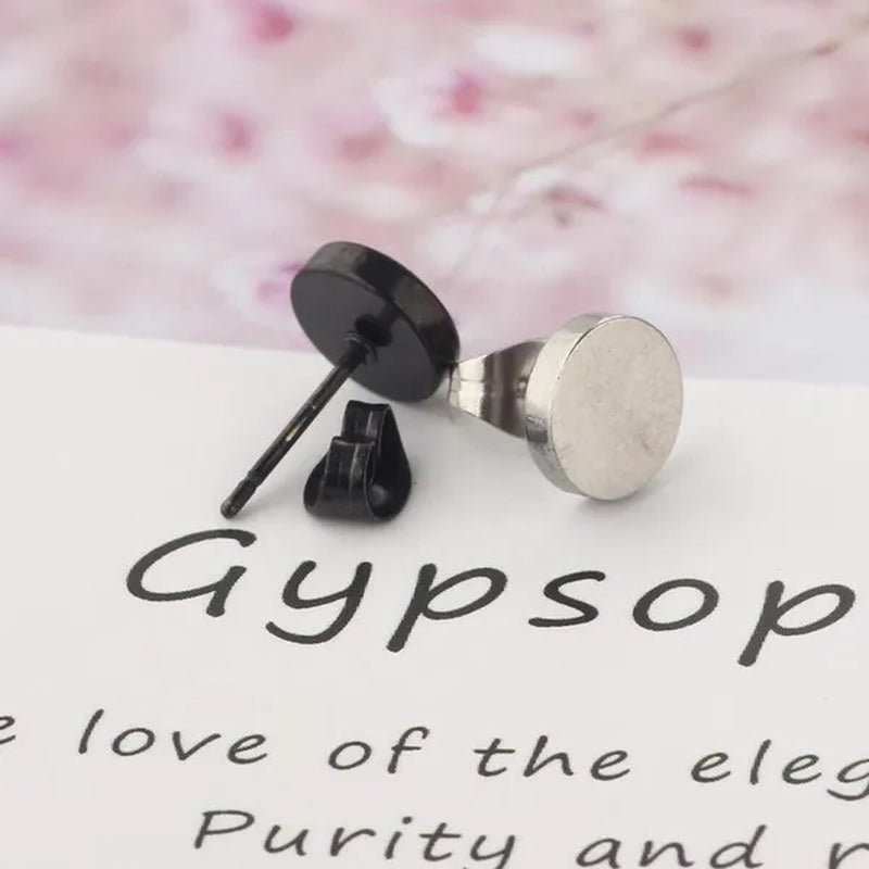1PCS Stainless Steel Black Color Hypoallergenic Minimalist Flat Circle Earings for Men and Women Daily Wear Steel Titanium Earrings - WORLD TIME VISITS