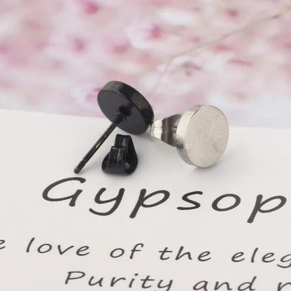 1PCS Stainless Steel Black Color Hypoallergenic Minimalist Flat Circle Earings for Men and Women Daily Wear Steel Titanium Earrings - WORLD TIME VISITS