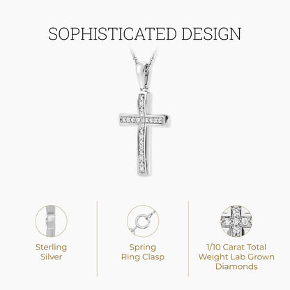 1/10 Ct. T.W. Lab Grown Diamond (SI1 Clarity, F Color) and Sterling Silver Cross Pendant with an 18 Inch Spring Ring Clasp Cable Chain