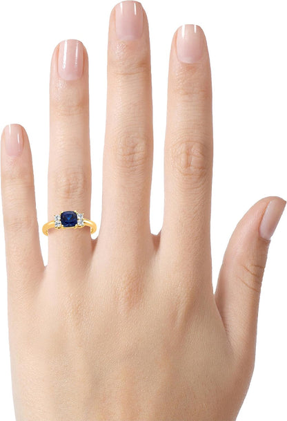 Solid 10K White, Yellow Gold or 6X6Mm Cushion-Cut Center Stone with Side White Topaz Ri