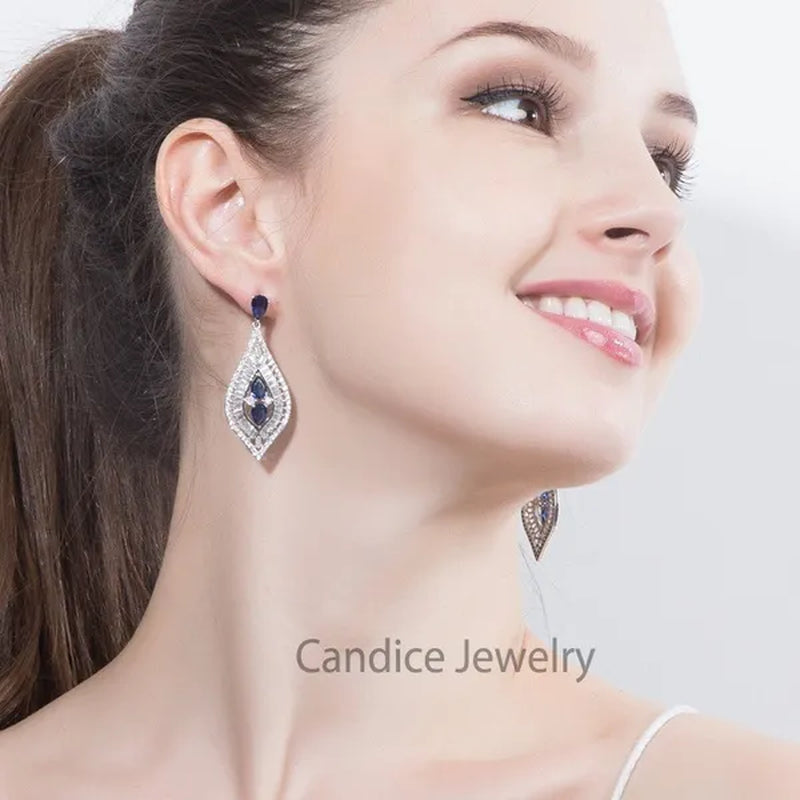 CANDICE Elegant Sterling Silver Plated Hypoallergenic Jewelry Tear Drop Full Micro-inlay Luxury CZ Zirconia Wedding Big Long Dangle Earrings For Bride