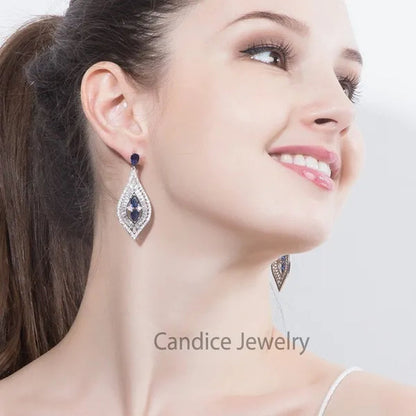 CANDICE Elegant Sterling Silver Plated Hypoallergenic Jewelry Tear Drop Full Micro-inlay Luxury CZ Zirconia Wedding Big Long Dangle Earrings For Bride