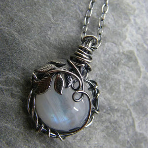 Vintage Opal Necklace Silver Plated Leaf Moonstone Necklace Wedding Engagement Anniversary Party Jewelry Gift