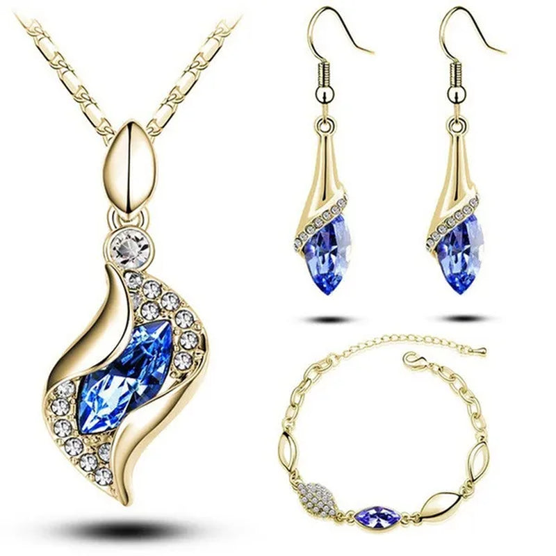2022 Elegant Luxury Simple 18k Gold Sterling Silver Rose Gold Color Austrian Crystal Pendant Necklace Earring Bracelet 925 Sterling Silver Engagement Jewelry Set Lady Gift Birthday Gift Jewelry Set