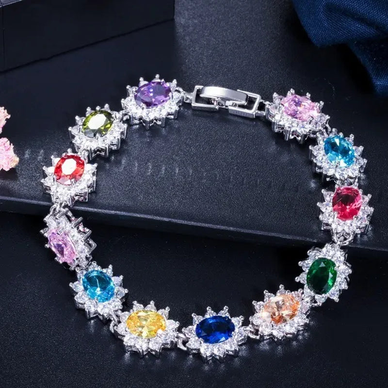 GLORIYA Summer New Bracelets Bangles for Women Red Cubic Zirconia Stone 925 Sterling Silver Plated Fashion Style Jewelry（Size :18 cm）