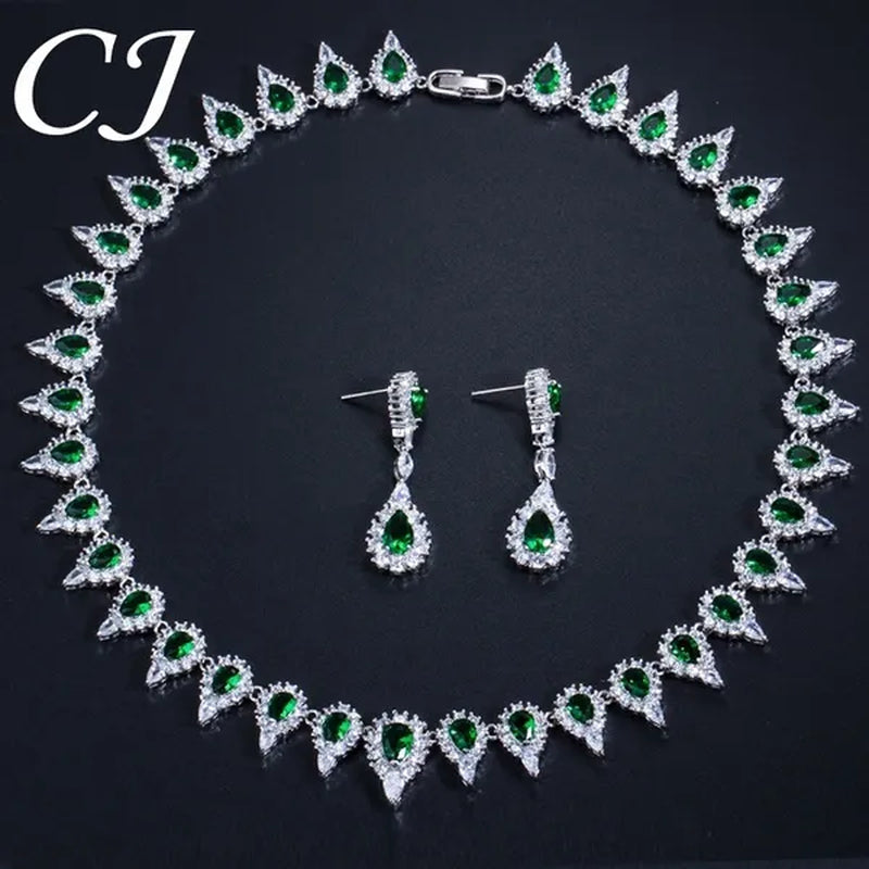 CANDICE Stunning Pave Yellow Citrine Luxury Jewelry Pear Shape CZ Crystal Choker Necklace And Earrings Bride Set for Women Party Wedding Accessories