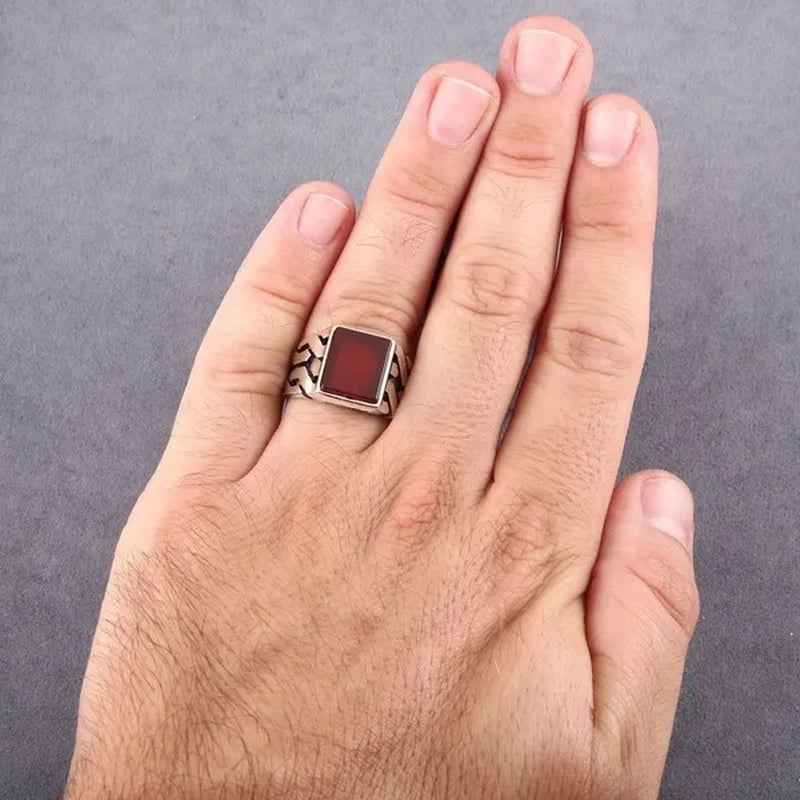 Business Men 4.25CT Natural Square Ruby Ring Fashion 925 Sterling Silver Birthstone Rings Engagement Wedding Jewelry Size 7-13