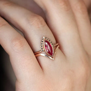 Unique Natural Rhombus 2 in 1 Ruby Engagement Ring Marquise Bridal Wedding Ring with Black Diamonds Women Ruby Ring Diamond Fine Jewelry Set （Size 5-11）