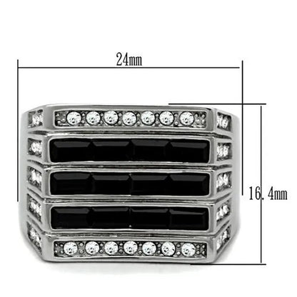 Men's 3.5 Ct Black & Clear Faux Diamond Silver Stainless Steel Ring Sizes 8-13