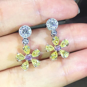 Charming Citrine Topaz Flower Dangle Earrings for Women Party Silver Plated Diamond Earrings Jewelry Gifts