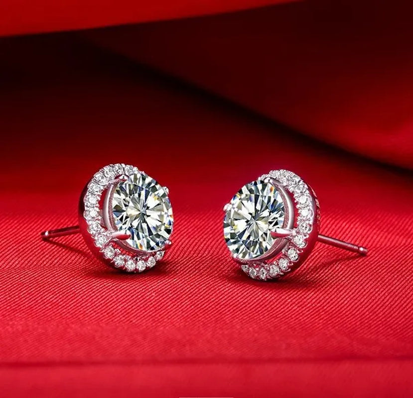 Brilliant round Cut Halo Solitaire Moissanite & Simulated Diamond Solitaire Stud Back Earrings Engagement & Wedding Jewelry Ear Studs Bridal Gift Diamond Stud Earrings Stud Earrings Stud Earrings for Women Jewelry