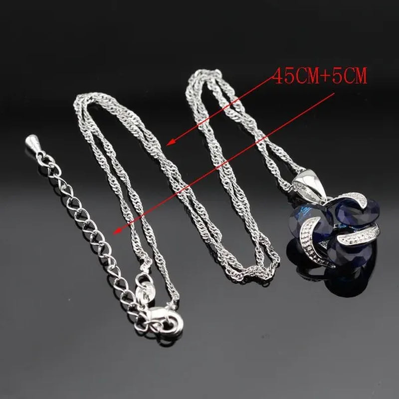 Delightful 925 Sliver Jewelry Sets Blue Zircon Necklace Pendant Earring Ring Bracelet for Women Dating Gift