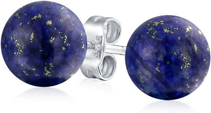 Classic Simple 6MM Circle Design Gemstone round Ball Stud Earrings for Women Teens .925 Sterling Silver with a Variety of Birthstone Options