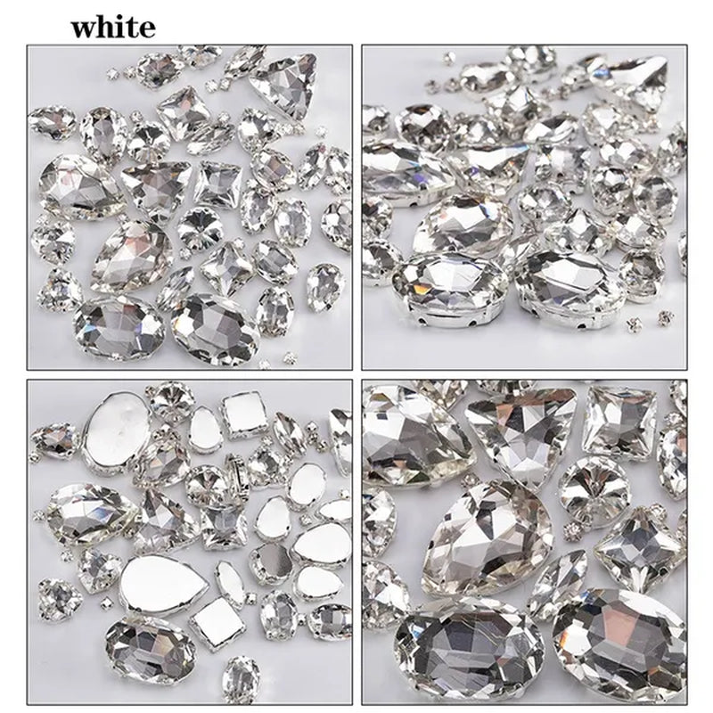 50PCS Mix Size Gold Champagne Glass Rhinestones for Clothing Loose Flatback Dress Stones Decorative Crystal Sew on Rhinestones