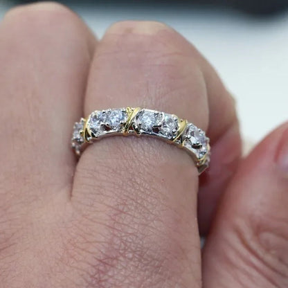 So Sparkling ! 925 Solid Sterling Silver Natural Gemstone White Sapphire Diamond Eternity Stackable Band Ring Wedding Engagement Fine Jewelry