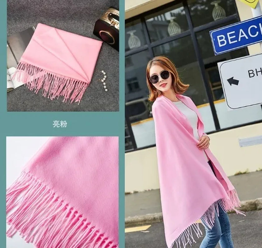 12 Colors Fashion Women Solid Color Simulated Cashmere Scarves with Tassel Lady Autumn Winter Keep Warm Thick Section Long Scarf Female Shawl  Christmas Gifts