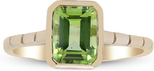 14K Yellow Gold Genuine Peridot Ring for Women