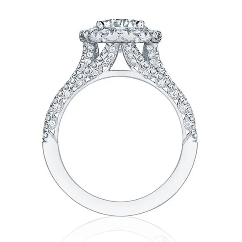 Trendy silver 4 Prong Setting 1.5 Ct zircon Side Micro Pave 3 Row Moissanite Rings for Women Engagement/wedding/casual/party Jewelry