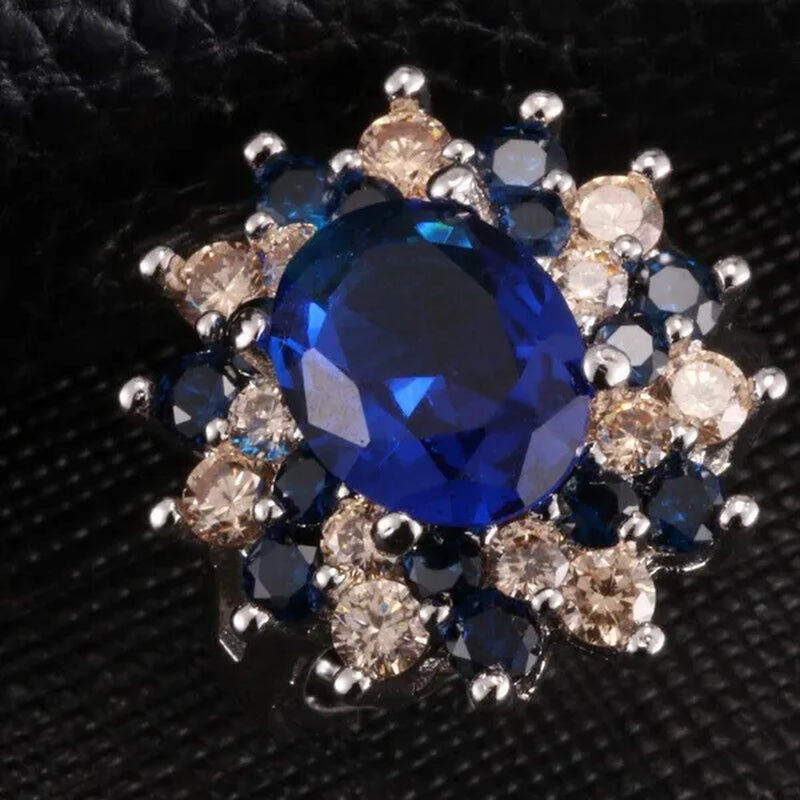 Women Vintage 925 Silver Plated Sapphire CZ Gemstone Ring Jewelry Size 6-10# - WORLD TIME VISITS