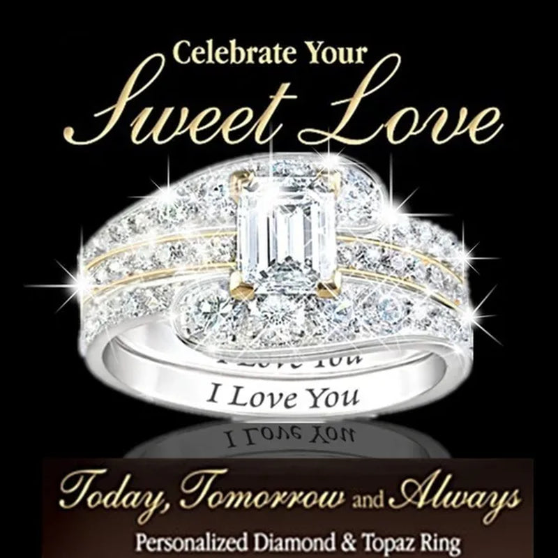 3 pieces/set Super Pretty Women's Fashion Crystal Ring Set Anniversary Gift Engagement Bride Wedding Ring Jewelry Set Size 5-11 - WORLD TIME VISITS