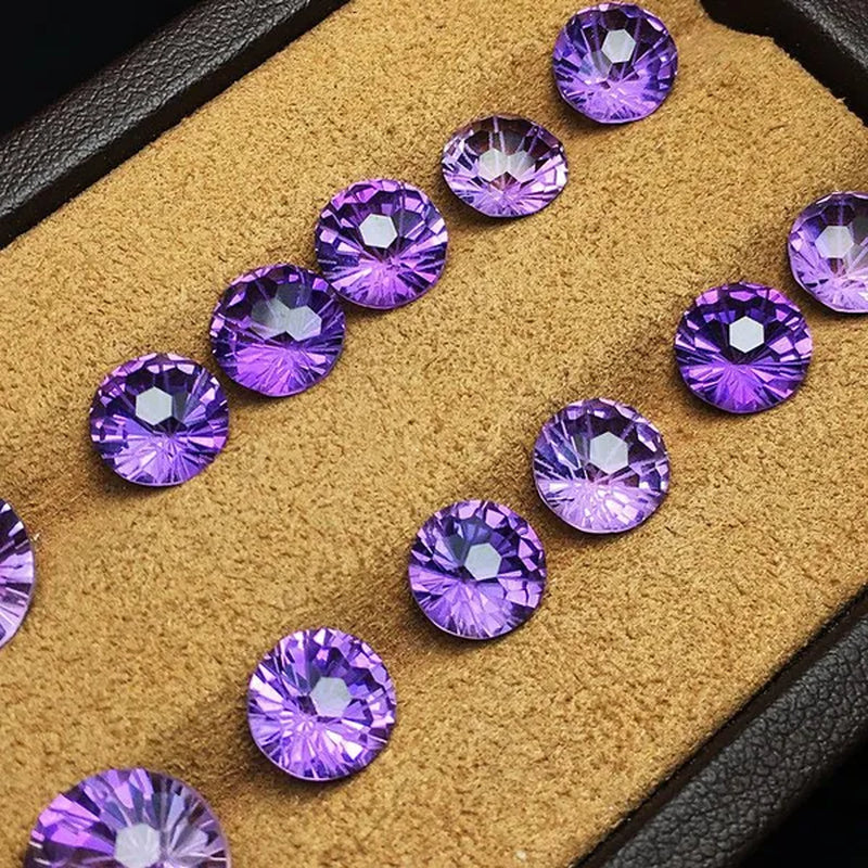 Natural Amethyst Fireworks Cut Loose Gemstone 8MM High-quality Ring Face Necklace Jewelry DIY Making Loose Diamond Purple Gemstone