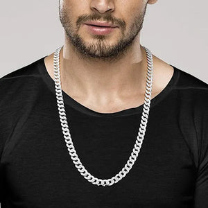 Solid 925 Sterling Silver Italian 7mm Solid Diamond-Cut Cuban Link Curb Chain Necklace for Men