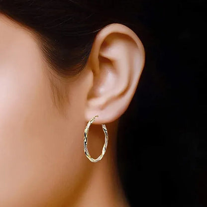 Luxury 14K Solid Gold Hoop Earrings Spiral Circle Earrings Simple Earrings Big Circle Gold Color Loop Earrings for Women