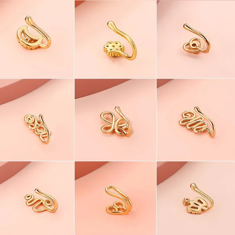 1 PC Crystal Diamond Zircon Star Heart Moon Fake Piercing Nose Ring Copper Spiral Non Piercing Clip on Nose Ring Ear Clips Cuff Fashion Body Jewelry - WORLD TIME VISITS