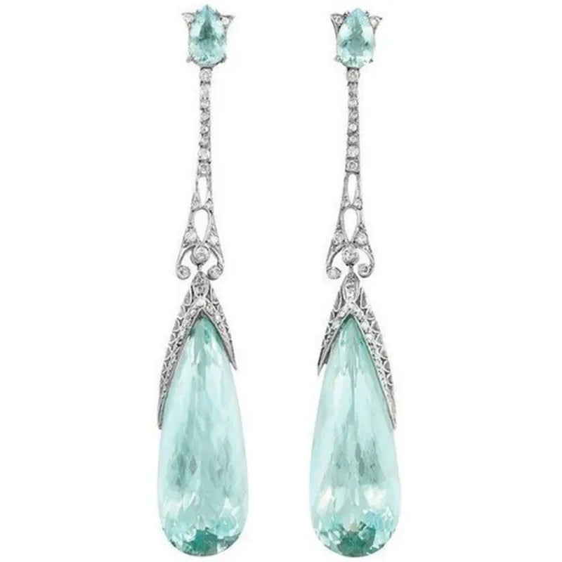925 Sterling Silver Natural Gemstone Aquamarine Earrings Bride Wedding Engagement Fine Jewelry For Women Gifts