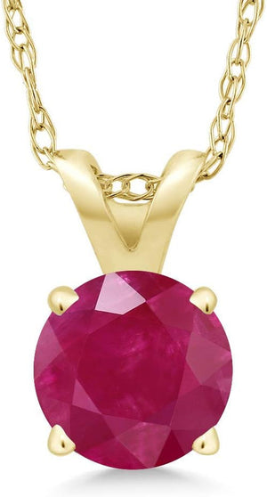 14K Yellow Gold round 5MM Gemstone Birthstone Solitaire Pendant Necklace | Gold Necklace for Women | with 18 Inch Gold Chain