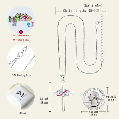 Cross Necklace Sterling Silver Infinity Heart Crucifix Pendant Birthstone Criss Jewelry for Women