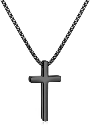 Valentines Gifts for Him - Cross Necklace for Men, Silver/Gold/Black Mens Cross Necklaces with 2.5Mm Cross Chain and Stainless Steel Cross Pendant, Box Chain 16-24 Inch, Jewelry Gift