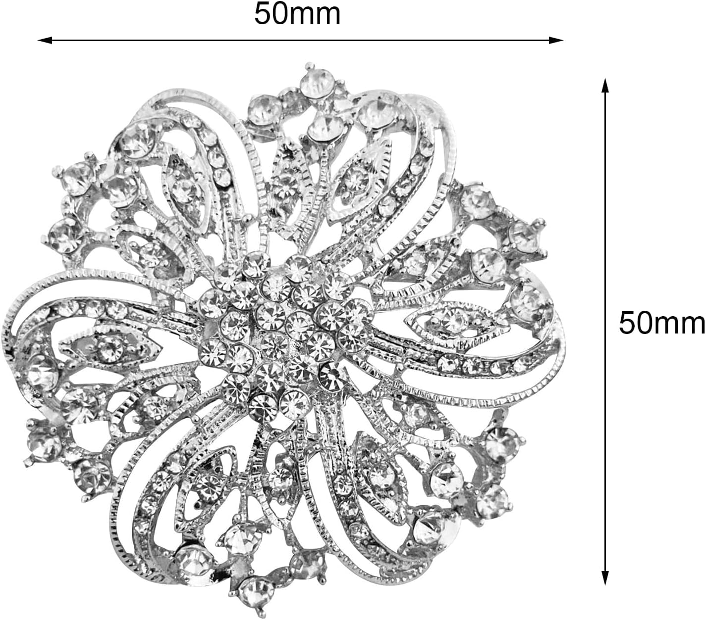 Crystal Rhinestone Brooch for Women Silver Twisted Petals Flower Brooch Pins for Women Silver Brooch for Women Clear Rhinestone Brooch Pins Rhinestone Jewelry Pins for DIY Bridal Wedding Bouquet