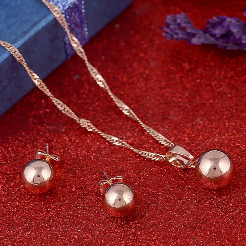 Ball Round Pendant Necklace Ball Round Earrings Jewelry 24K Gold Women Best Party Fine Jewelry