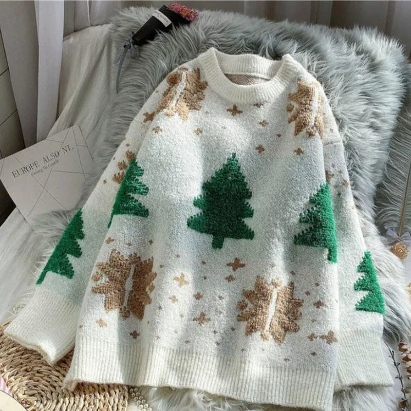 VANGULL Brand Women Christmas Snowflake Pullover Sweater Autumn Winter Thicken Casual Soft Loose round Neck Long Sleeves Knitted Top